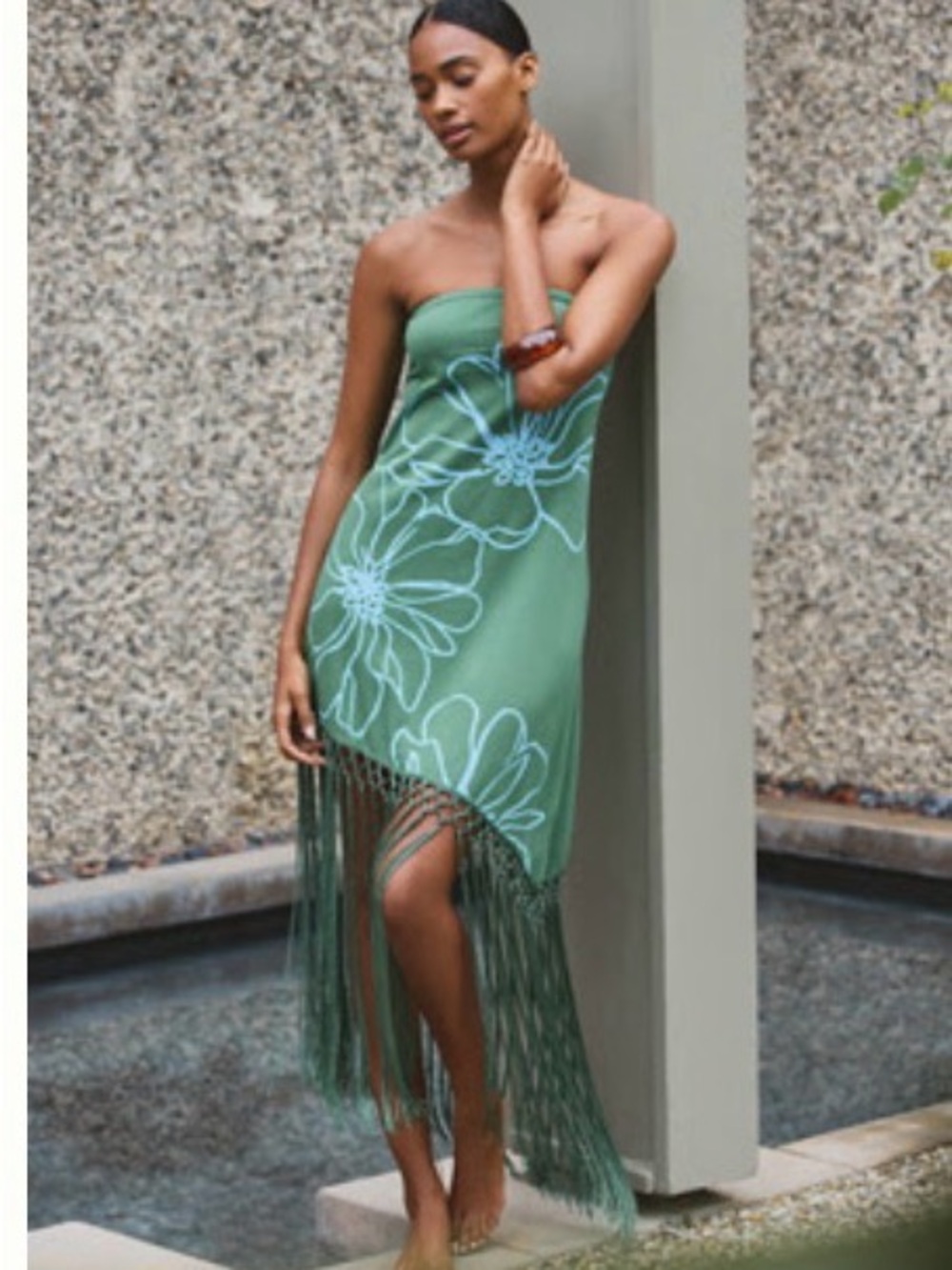 Strapless Green Fringe Dress